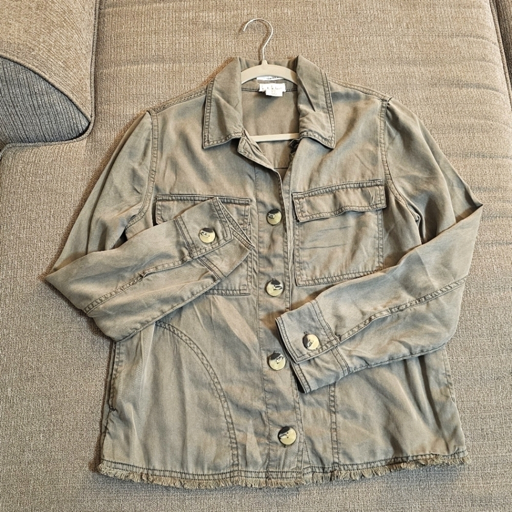 Nicole Miller Light Olive Green Lyocell Casual Lagen Shirt Shacket Size Small